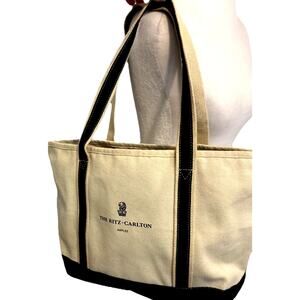 The Ritz-Carlton Canvas Boat Tote Bag Beige Blue Beach 5 Star Luxury RARE Naples